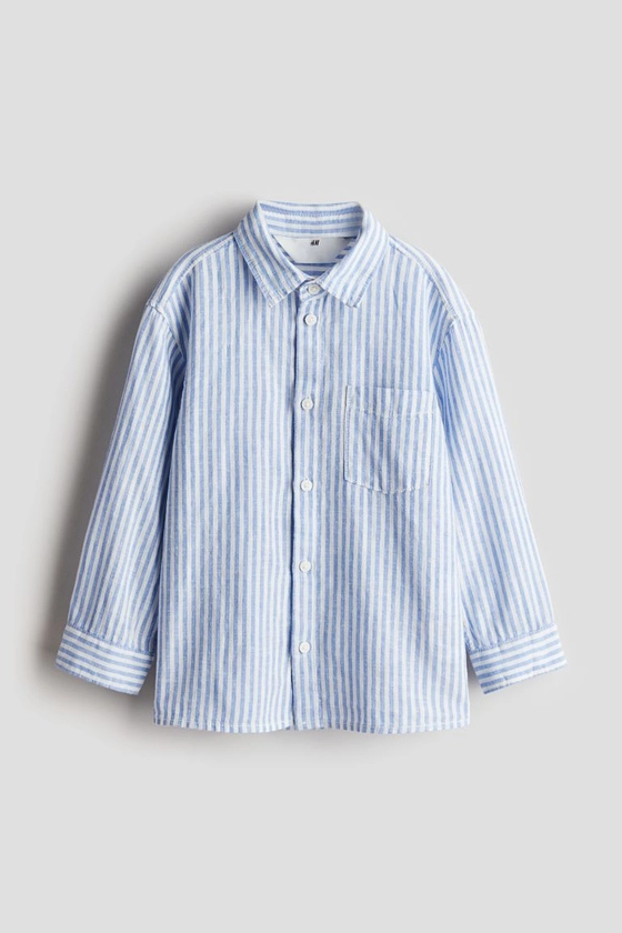 Linen-blend Shirt - Long sleeve - Regular length - Light blue/striped - Kids | H&M US