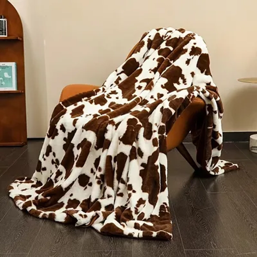 1pc Cow Print Flannel Blanket, Dormitory Office Nap Blanket, Air Conditioning Sofa Blanket