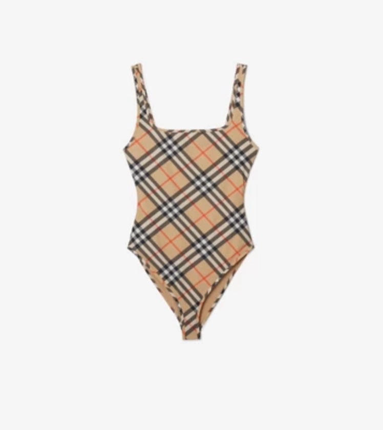 Check Swimsuit in Sand - Women, Nylon | Burberry® Official