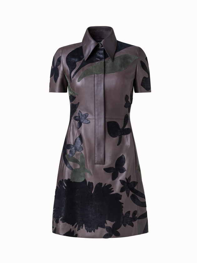 Abraham Flower Patchwork Lambskin Leather Dress-fw23