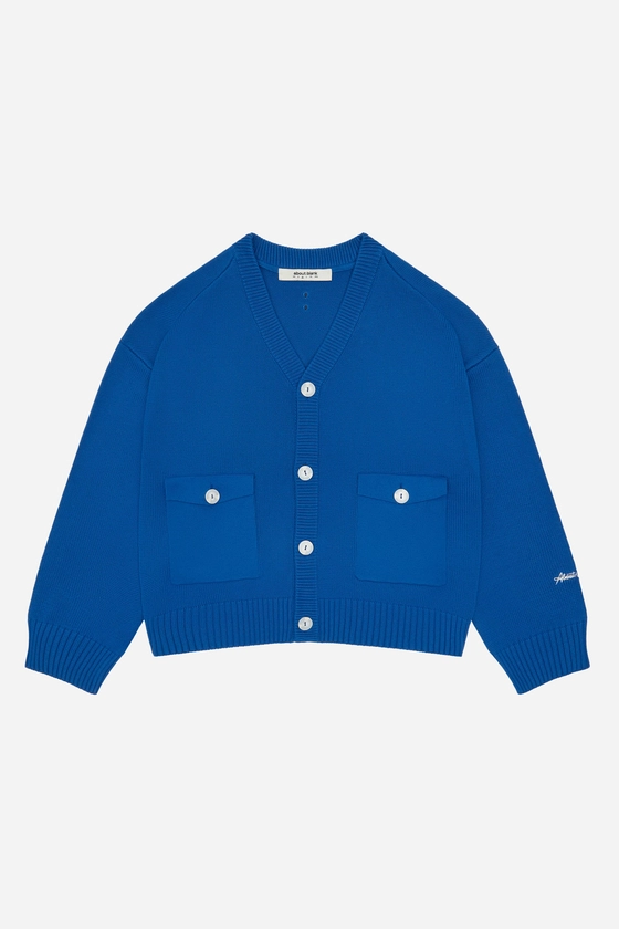 about:blank | button cardigan estate blue