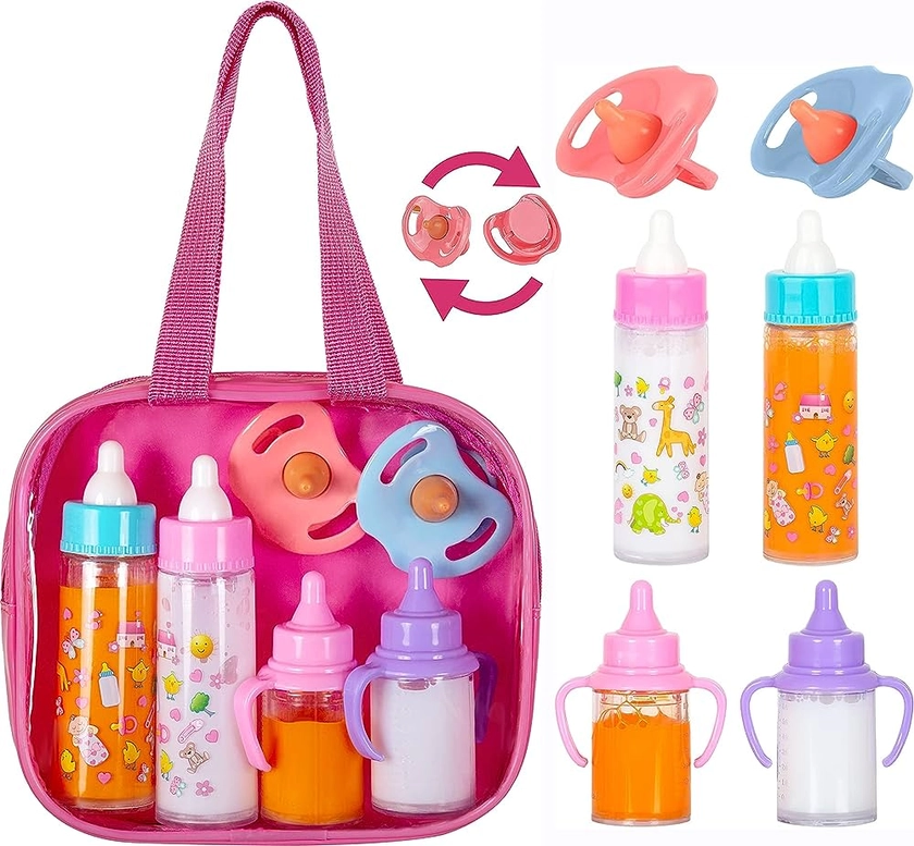 fash n kolor®, My Sweet Baby Disappearing Doll Feeding Set | Baby Care 6 Piece Doll Feeding Set for Toy Stroller | 2 Milk & Juice Bottles with 2 Toy Pacifier for Baby Doll : Amazon.co.uk: Toys & Games
