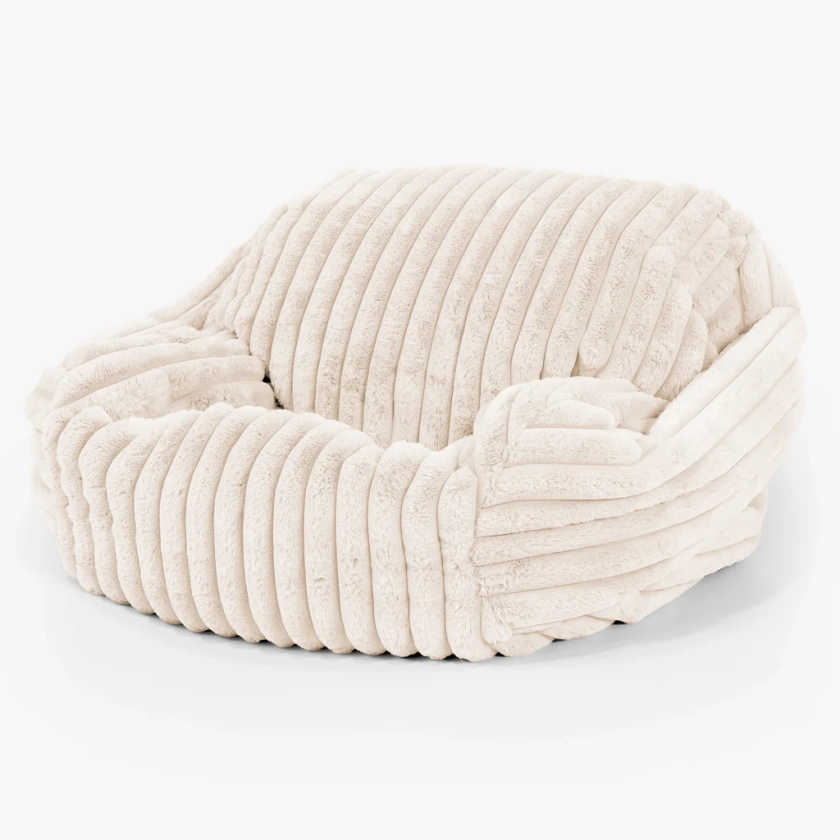 Pouf Fauteuil Sabine - Velours Côtelé Ultra Pelucheux Crème