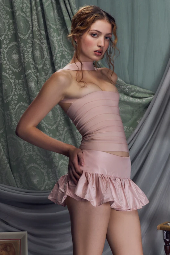 Satin Ribbon Halter Top Pink Champagne