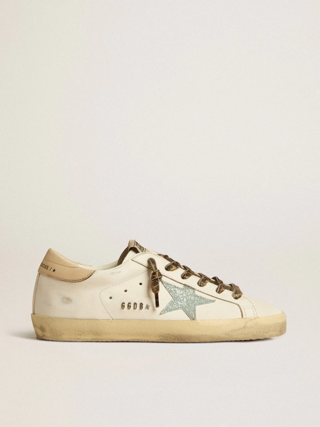 Women's Super-Star with gray glitter star and nude leather heel tab | Golden Goose