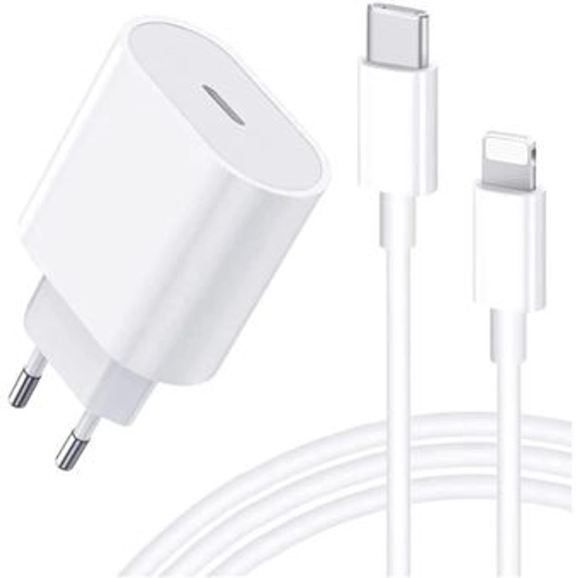 Chargeur Rapide iPhone 14 - 14 PLUS - 14 PRO - 14 PRO MAX - 25W + Câble 1 mètre USB C Lightning - Straße Tech ®