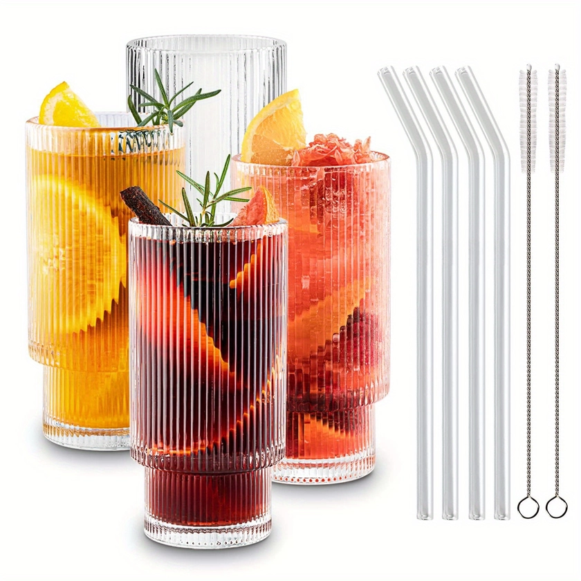 4pcs Verres En Verre Côtelé 12oz Verres À Cocktail Style - Temu France