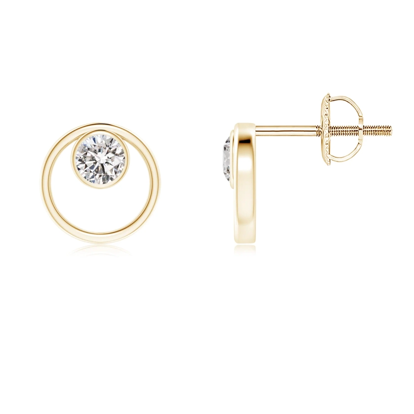 Bezel-Set Diamond Solitaire Open Circle Stud Earrings | Angara