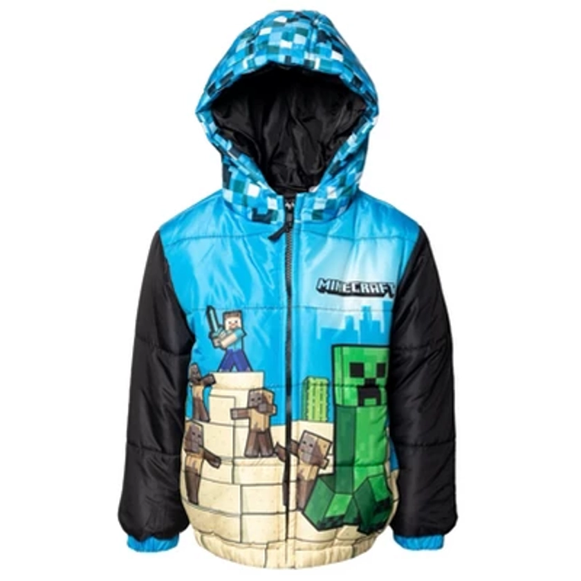 Minecraft Big Boys Winter Coat Puffer Jacket Blue 14-16