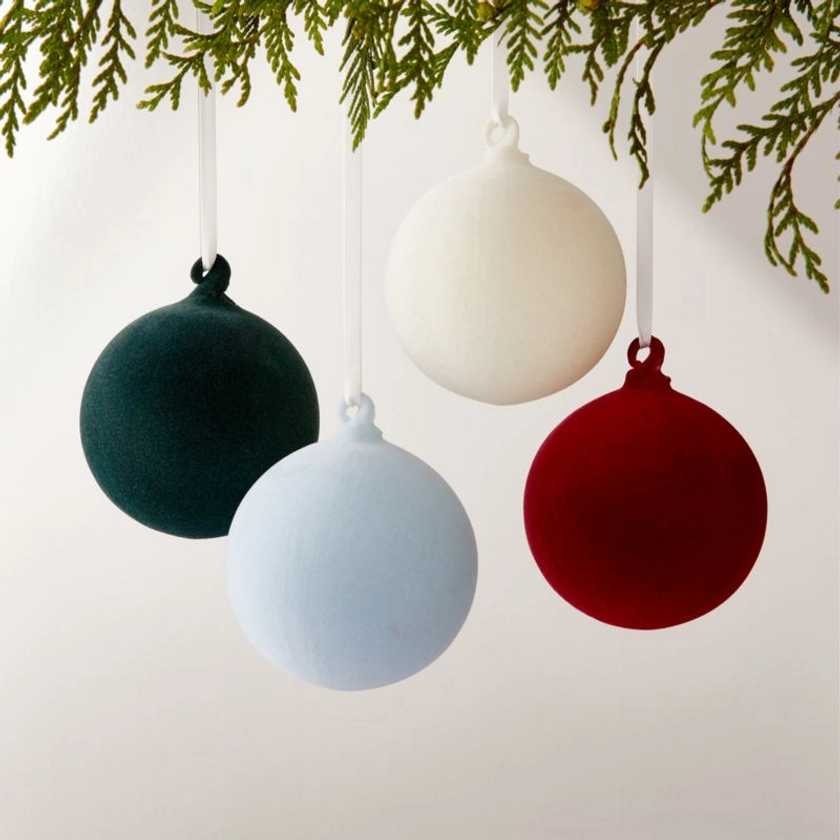 Opulent Round Velvet Multicolor Christmas Tree Ornaments Set of 4 | CB2