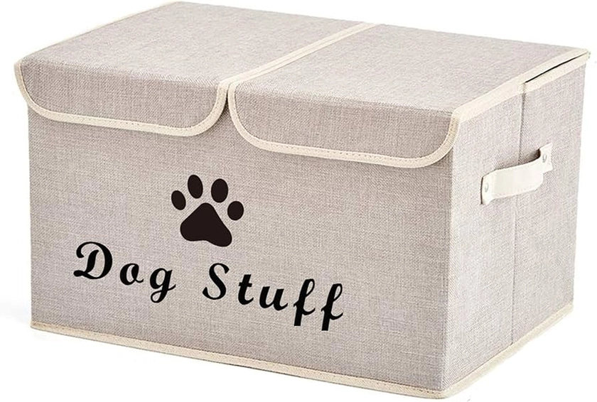 Dog toy box with lid dog storage organizer perfect basket for dog toys living room, playroom, closet, home organization and storage - Beige : Amazon.co.uk: Pet Supplies