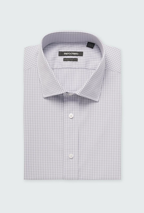 Men's Dress Shirts - Helston Anti-Wrinkle Gingham Gray Shirt | INDOCHINO