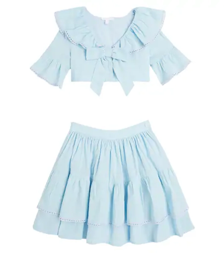 Bow-detail poplin shirt and skirt set in blue - Patachou | Mytheresa