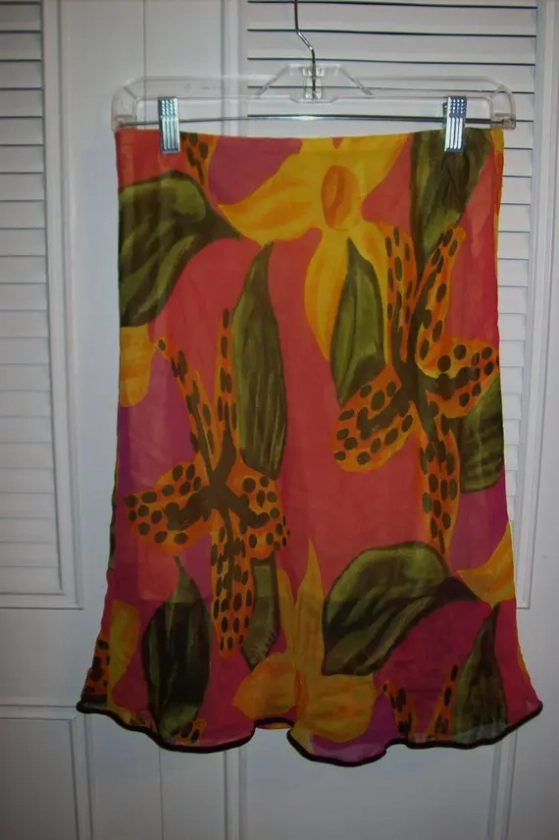 Skirt 6 - 8, Silk Skirt, Tiger Lily , Wisp of a Skirt , Vintage Gorgeous Skirt, see details