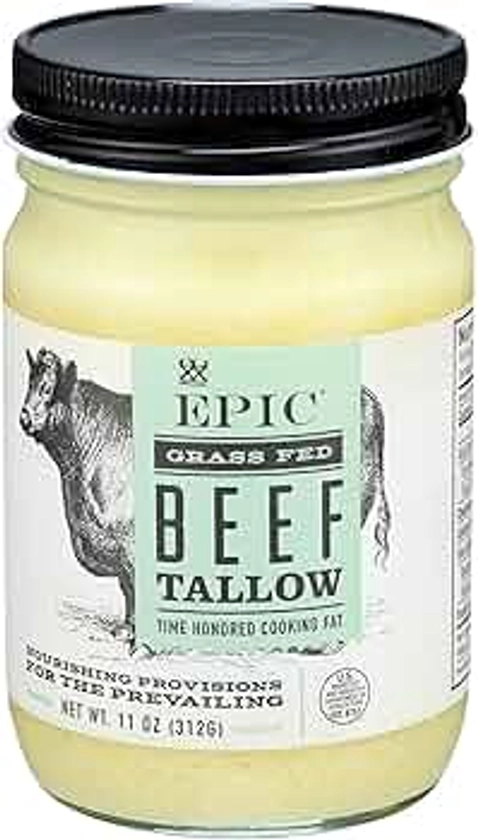 EPIC Beef Tallow, Grass-Fed, Keto Friendly, Whole30, 11oz Jar