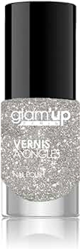 Glam'Up Paris - Vernis à Ongles - Ultra Brillance - Longue Tenue - Séchage Rapide - N°117 - Transparent Pailleté Argent