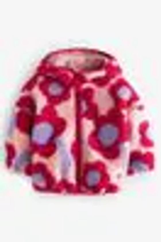 Red - Hooded Floral Print Zip Fleece Jacket (3mths-7yrs)