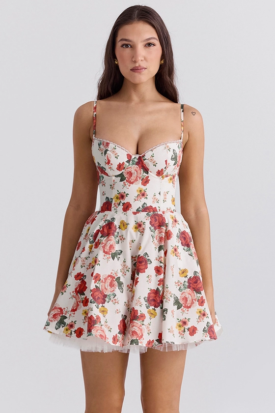 Clothing : Mini Dresses : 'Minimoiselle' Italian Rose Print Tulle Mini Dress