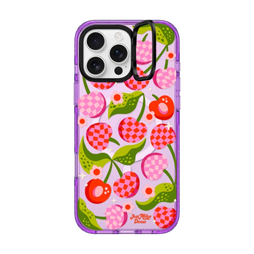 Impact Ring Stand iPhone 16 Pro Max Case MagSafe Compatible - Checkered Cherries