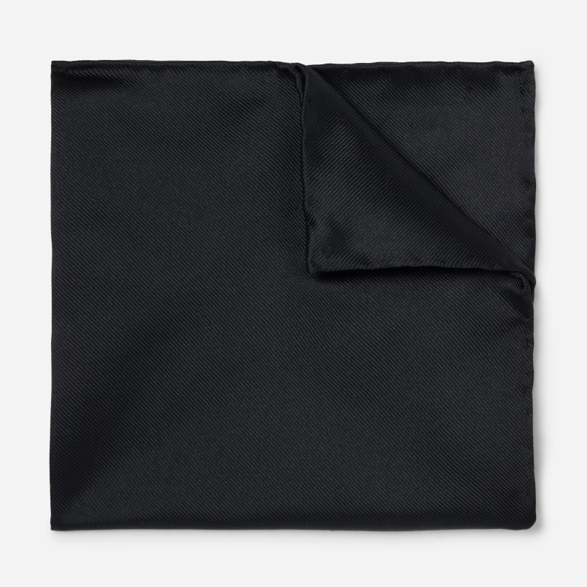 Solid Twill Black Pocket Square | Silk Pocket Squares | Tie Bar