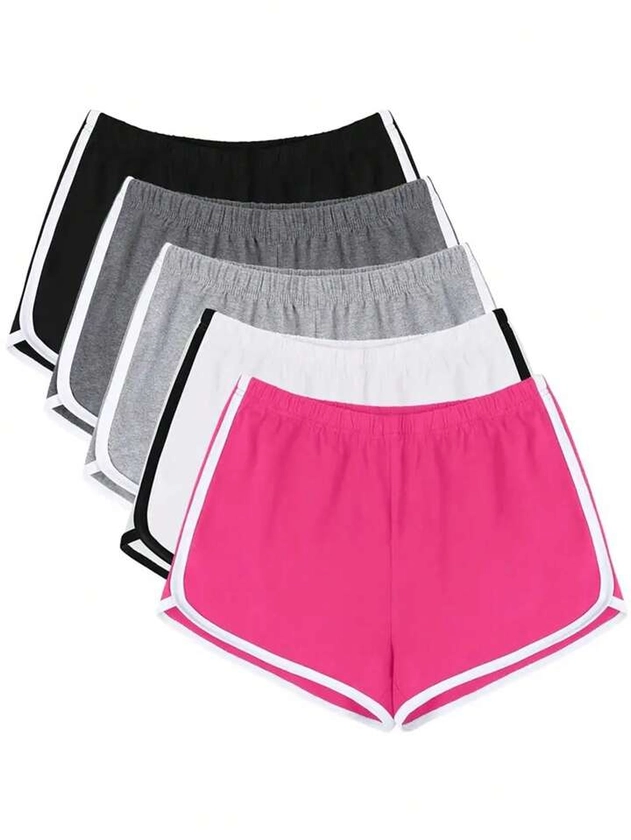 SHEIN Essnce Women's Color Block Shorts, Suitable For Summer Outdoor Activities