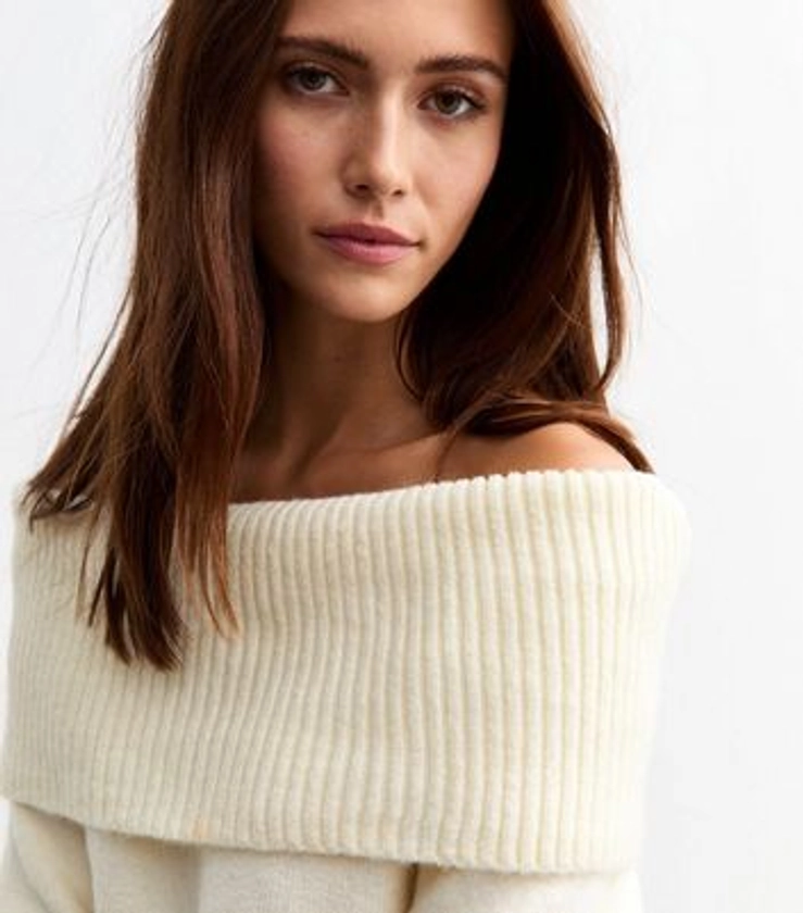 Cream Knit Foldover Bardot Jumper