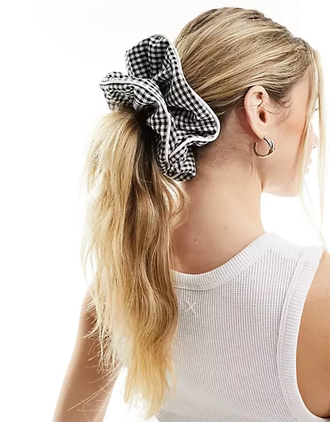 ASOS DESIGN scrunchie hair band with oversized gingham design in multi