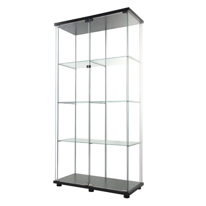 Stacked Display Cabinet 4-Tier Doubel Glass Doors Black