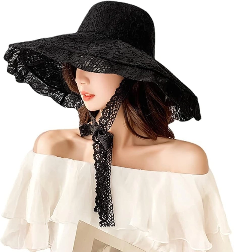 Lace Beach Sun Hat Women Wide Brim Fishermen Hat Floppy Foldable Outdoor Shade Hat