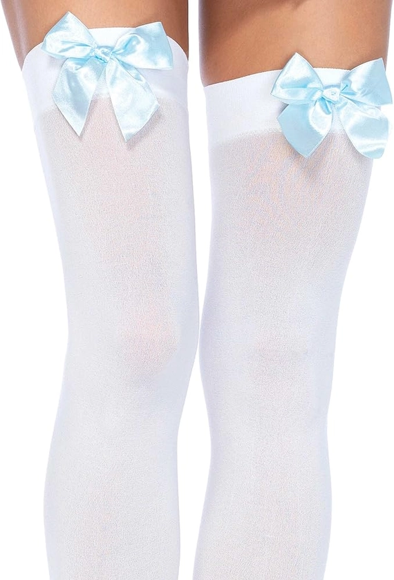 Amazon.com: Leg Avenue Women's Satin Bow Accent Thigh Highs, White/Light Blue, One Size: Thigh High Stockings: Clothing, Shoes & Jewelry