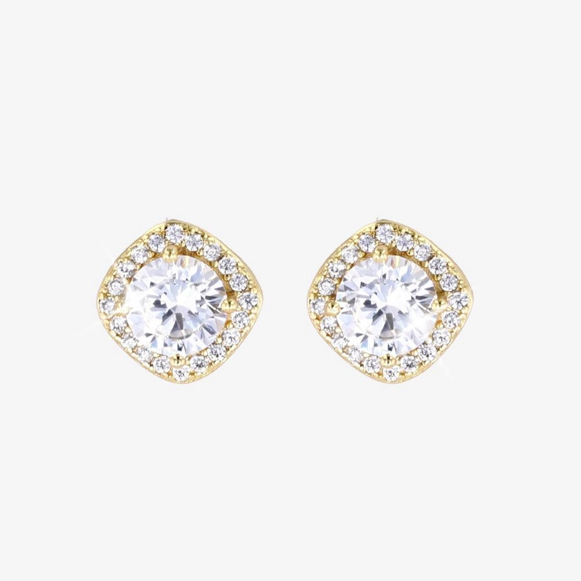 18ct Gold Vermeil On Silver Halo Studs Cushion
