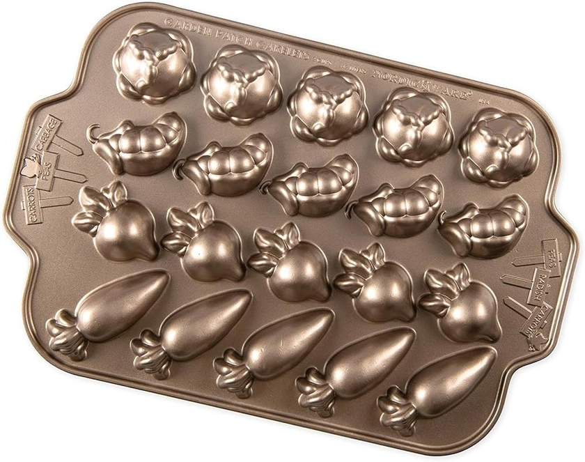 Nordic Ware Garden Patch Pan, Mini Vegetable Cake Mould Tray, Cast Aluminium Cake Tin, Muffin Tray for Spring Made in The USA Colour : Toffee : Amazon.co.uk: Home & Kitchen