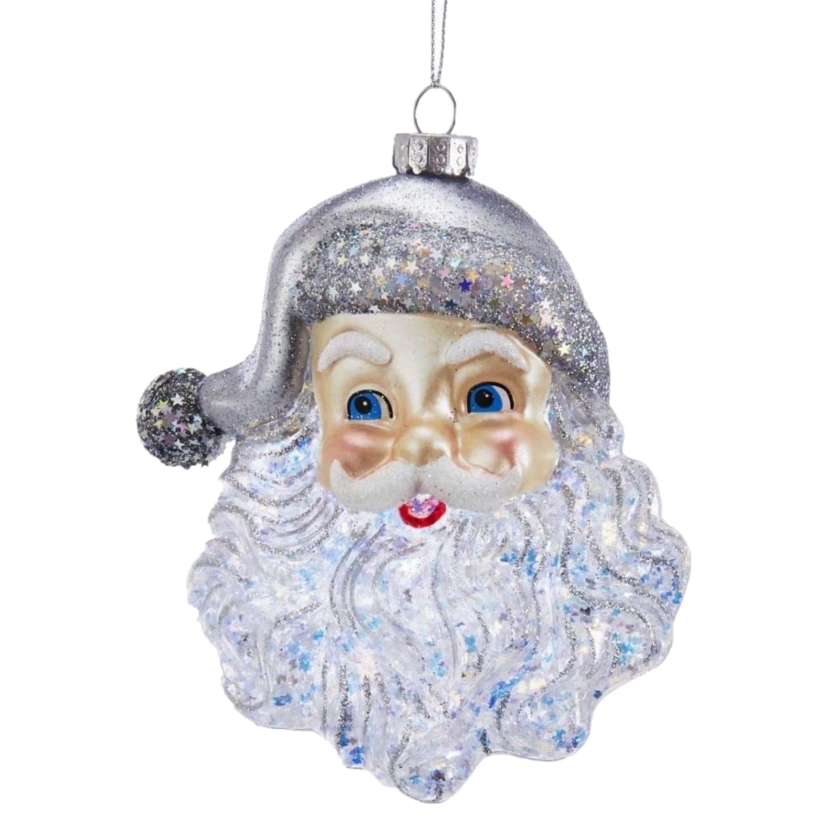 Kurt Adler Glass Ornament for Christmas Tree, Silver Santa Face - Walmart.com