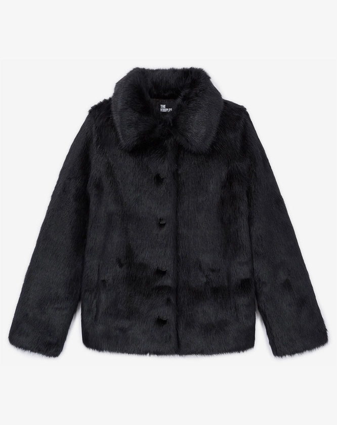 Manteau en Fausse Fourrure manches longues noir