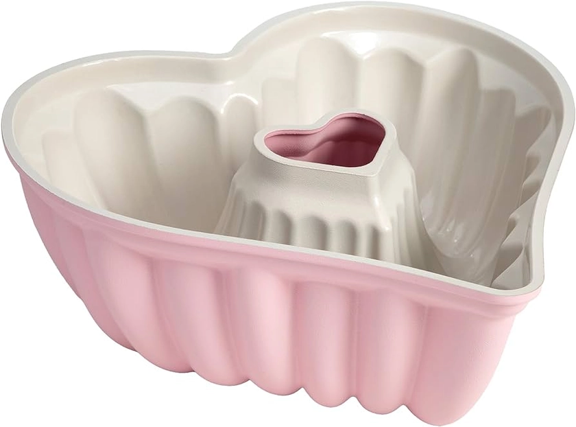 Paris Hilton Heart Shaped Fluted Cake Pan, Cast Aluminum with Clean Ceramic Nonstick Bakeware, Dishwasher Safe, Made without PFAS, PFOA, PFOS & PFTE, 9-Inch, Pink