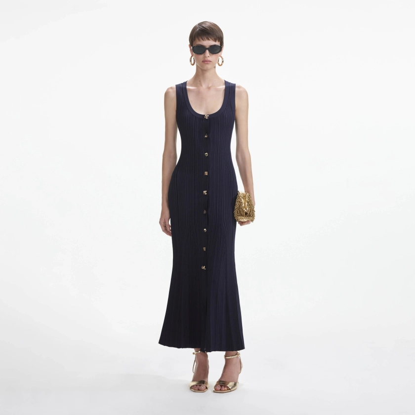 Navy Viscose Knit Midi Dress