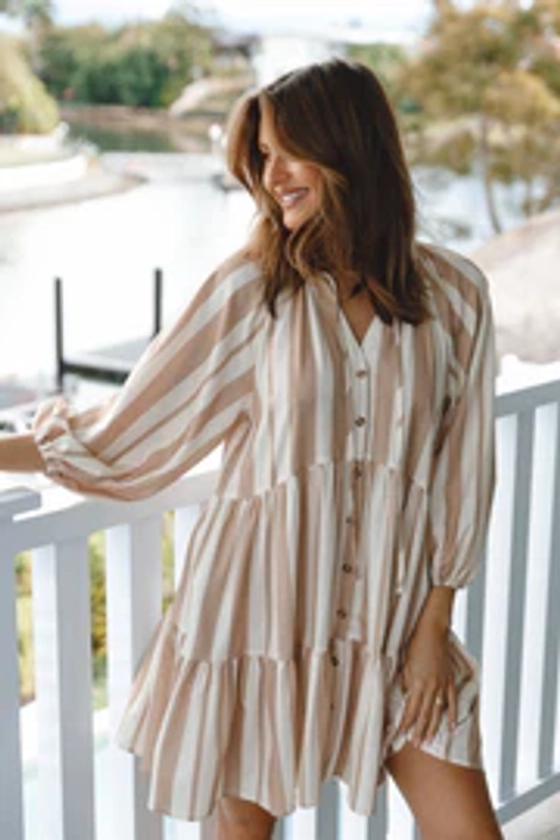 Penn Mini Dress - Tan Stripe