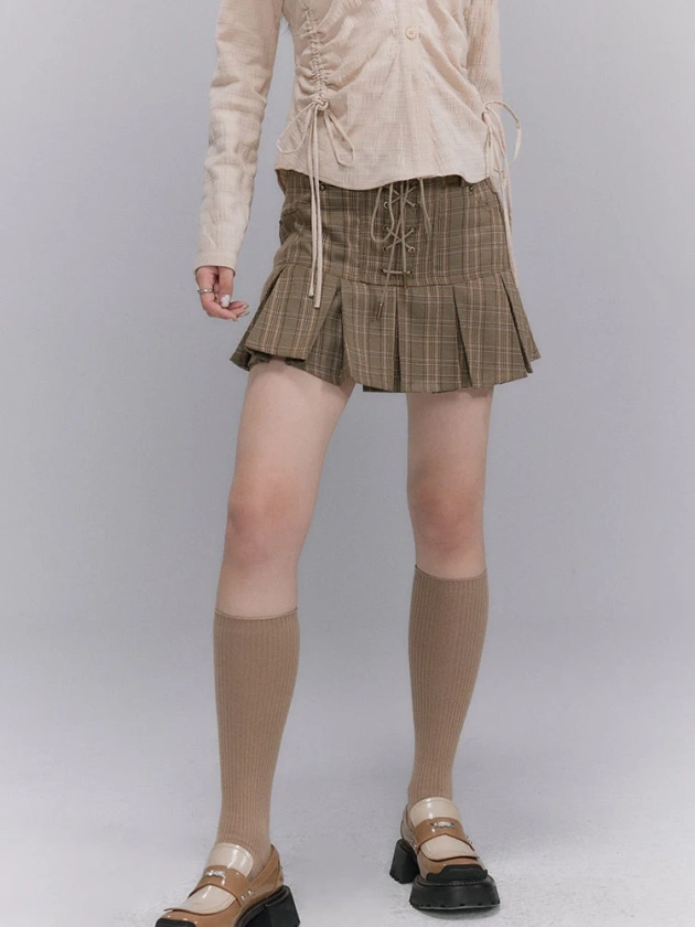 Retro Lace-Up Denim Skirt