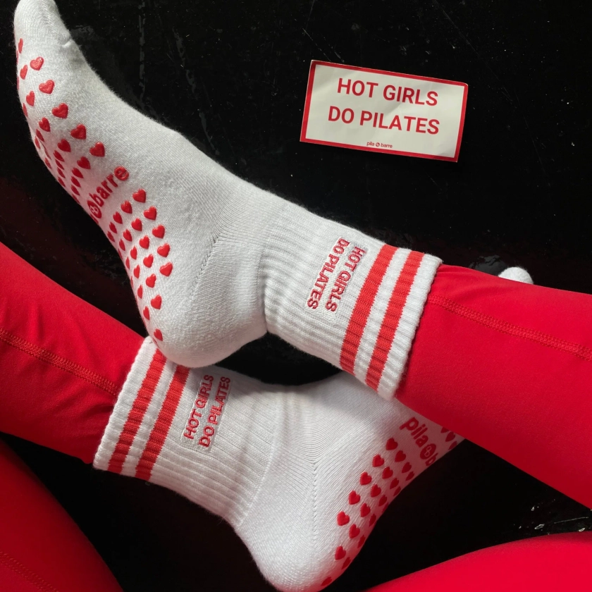 Hot Girls Do PILATES Sock - WHITE/RED