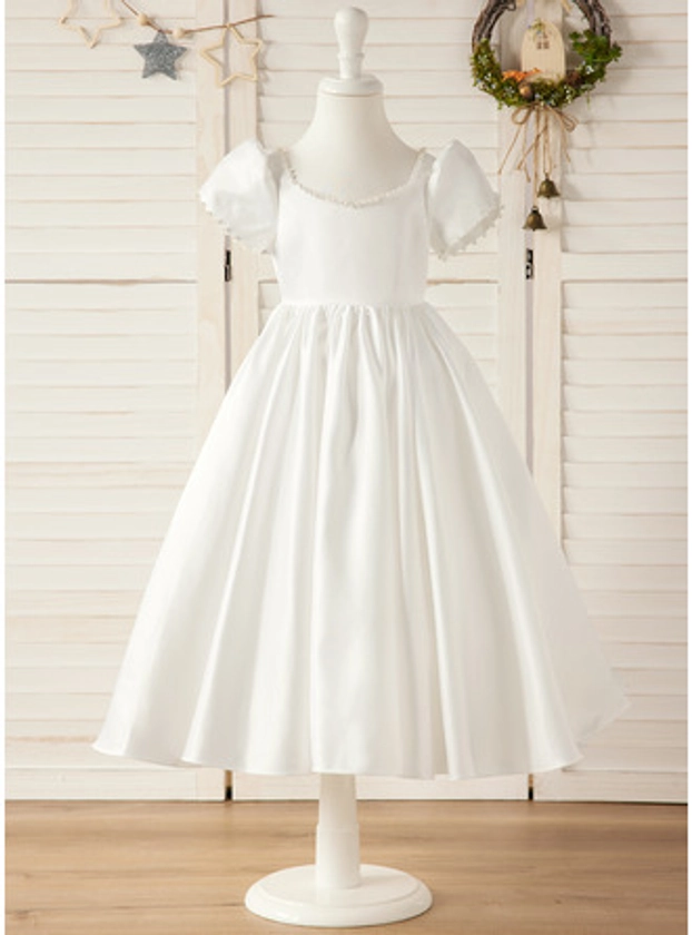 [US$ 49.00] A-line Sweetheart Tea-Length Satin Flower Girl Dress (010291335)