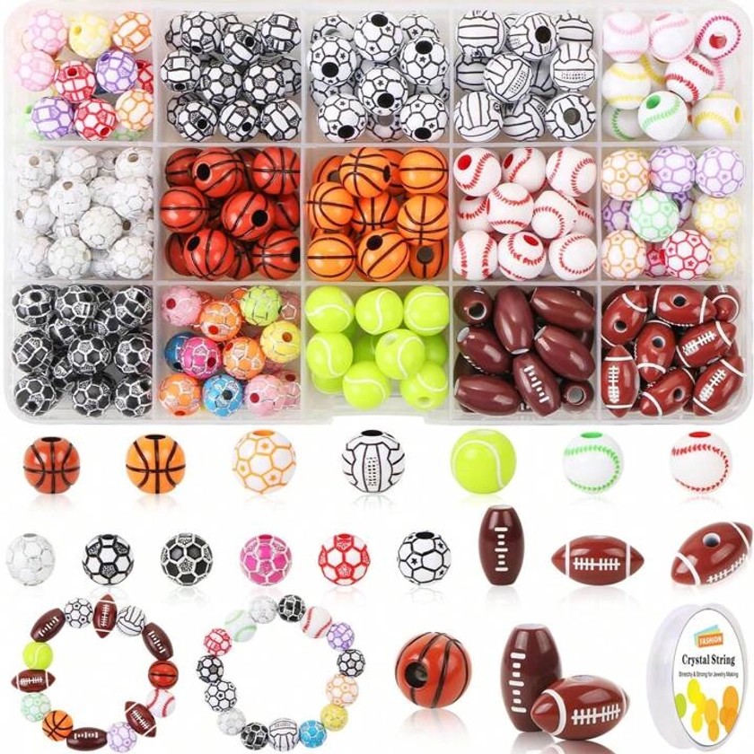 1 Box Sports Ball Beads for DIY Jewelry Making, Acrylic Tiny Baseball Basketball Soccer Football Volleyball Beads for Bracelets Keychains Necklaces Crafting, Sports Beads