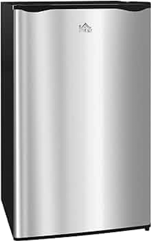 HOMCOM 3.2 Cu.Ft Mini Fridge with Freezer, Single Door Compact Refrigerator with Adjustable Thermostat, Shelf and Reversible Door for Bedroom, Dorm, Home Office, Energy Efficient, Silver