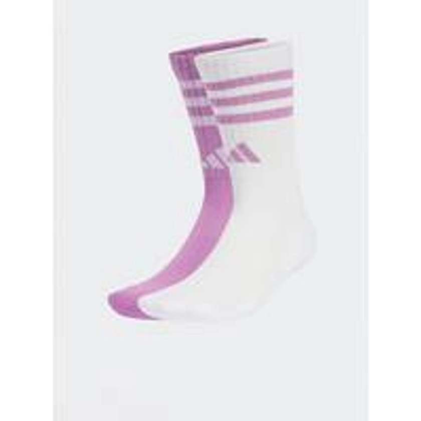 Womens 3 Stripe Lurex Crew Socks - 2 Pack - White Multi