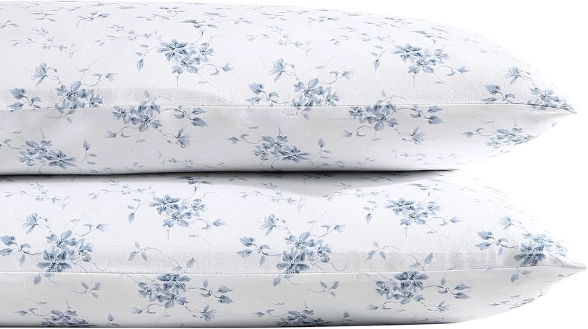 Laura Ashley Home - Standard-Kissenbezug-Set, Baumwoll-Satin-Bettwäsche, glatt und knitterarm (Garden Muse Blue, 2-teilig)