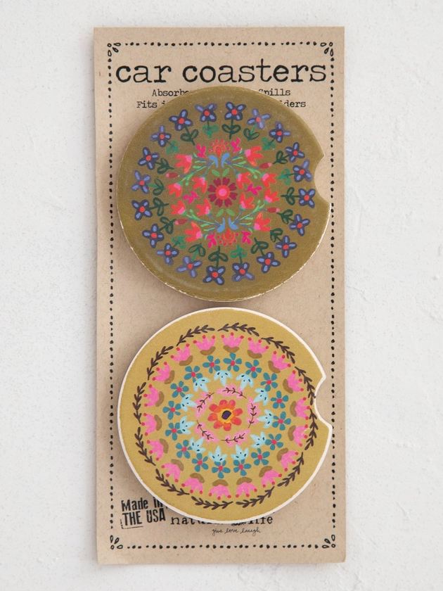 Car Coasters, Set of 2 - Folk Flower – Natural Life