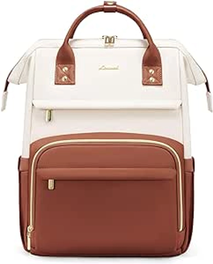 Amazon.com: LOVEVOOK Leather Backpack for Women,15.6 inch Leather Laptop Backpack Women,Professional Work Backpack Nurse College Teacher Bag,Womens Laptop Tote Bag Computer Travel Backpack Purse,Beige White-Brown : Electronics