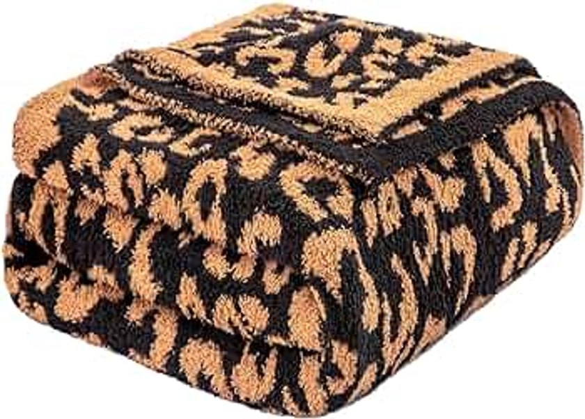 Mokoya Ultra Soft Leopard Print Blanket 50"x70", Double-Sided Fluffy Cozy Knit Blanket, Modern Reversible Lightweight Warm Decorative Throw Blanket for Couch, Sofa, Bed, Chair, Black and Golden