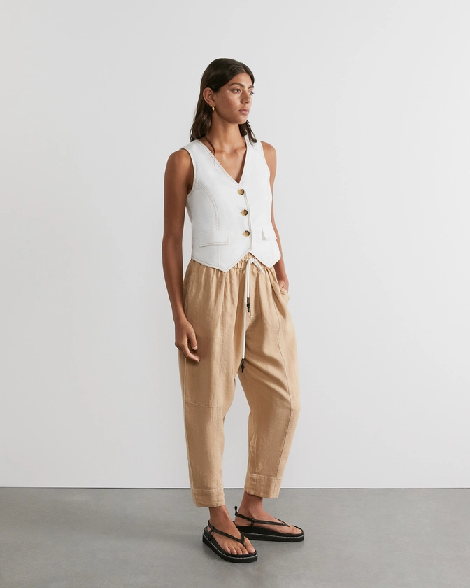 Sabine Linen Pull On Pant in Sand | JAG