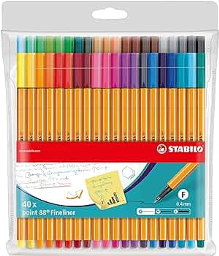 Stylo feutre pointe fine - STABILO point 88 - Pochette x 40 stylos feutres - Coloris assortis