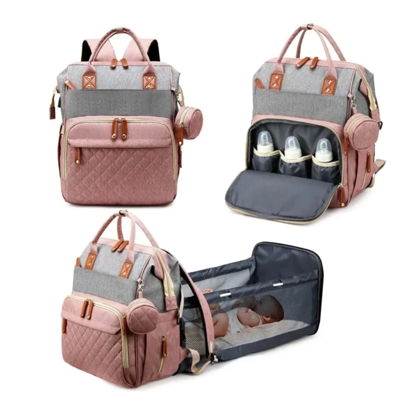 1pc Splicing Color Large Capacity Diaper Bag Backpack With Stroller Hanging Straps, Portable